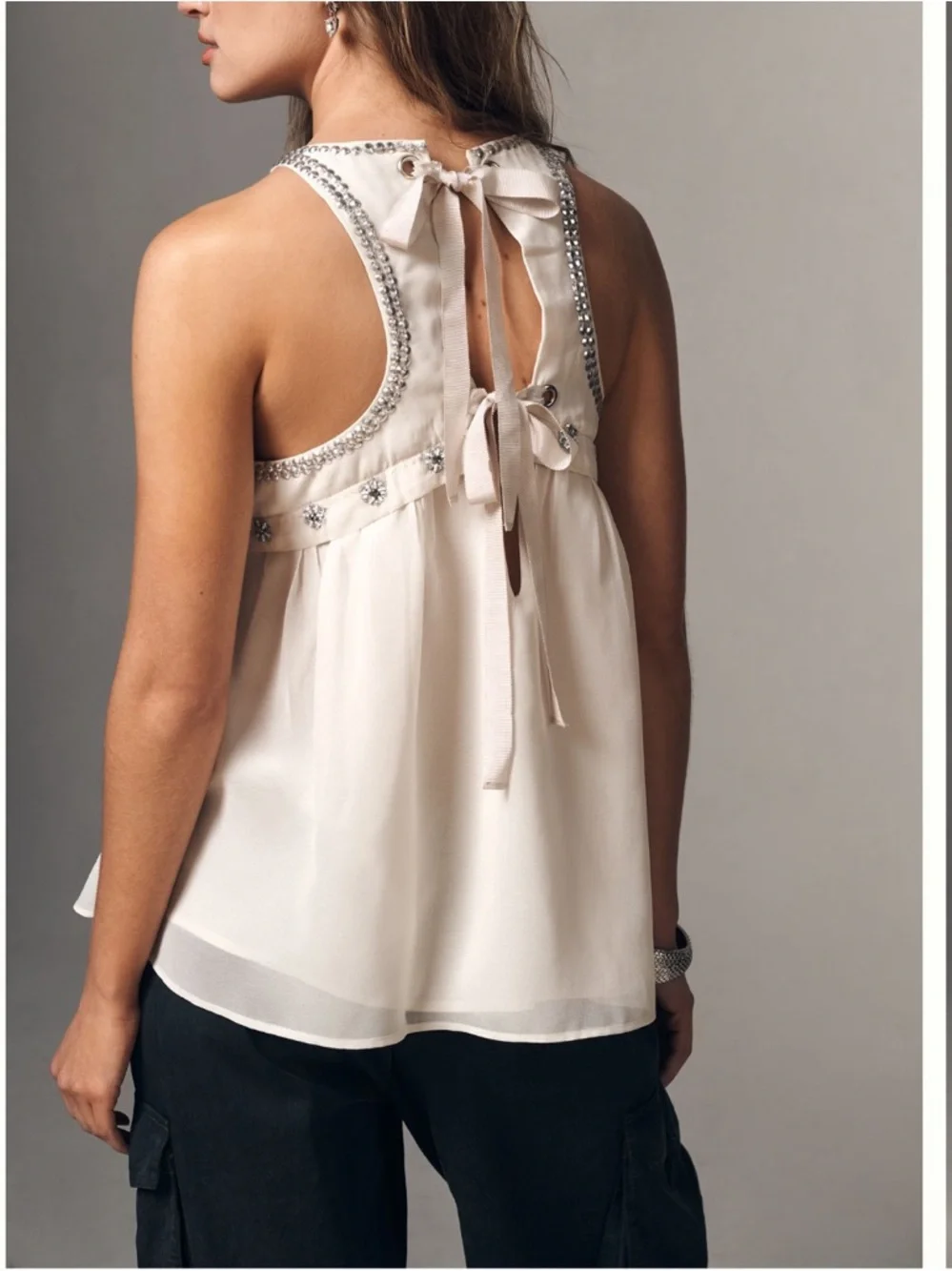 Anthropologie Sheer Embellished beaded HalterTop L - Picture 12 of 12